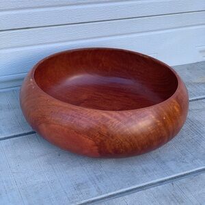 Vintage Large Hand Turned Solid Wood Bowl 12” Philippines Mid Century Style Teak